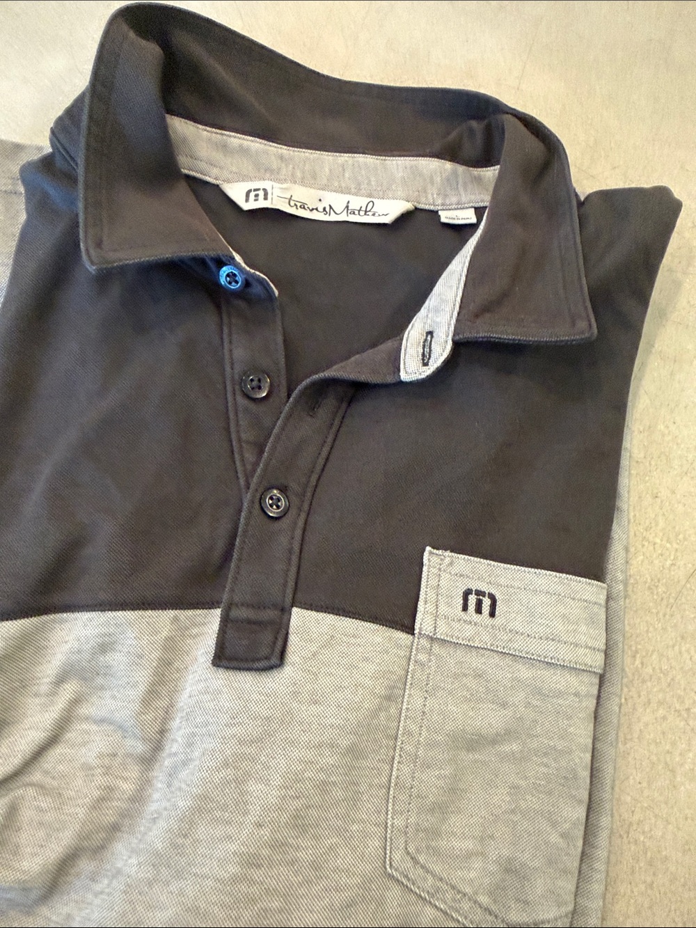 Travis Mathew Two-Tone Black and Gray Polo with Chest Pocket